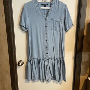 Light Blue Button-Down Ruffle Hem Top